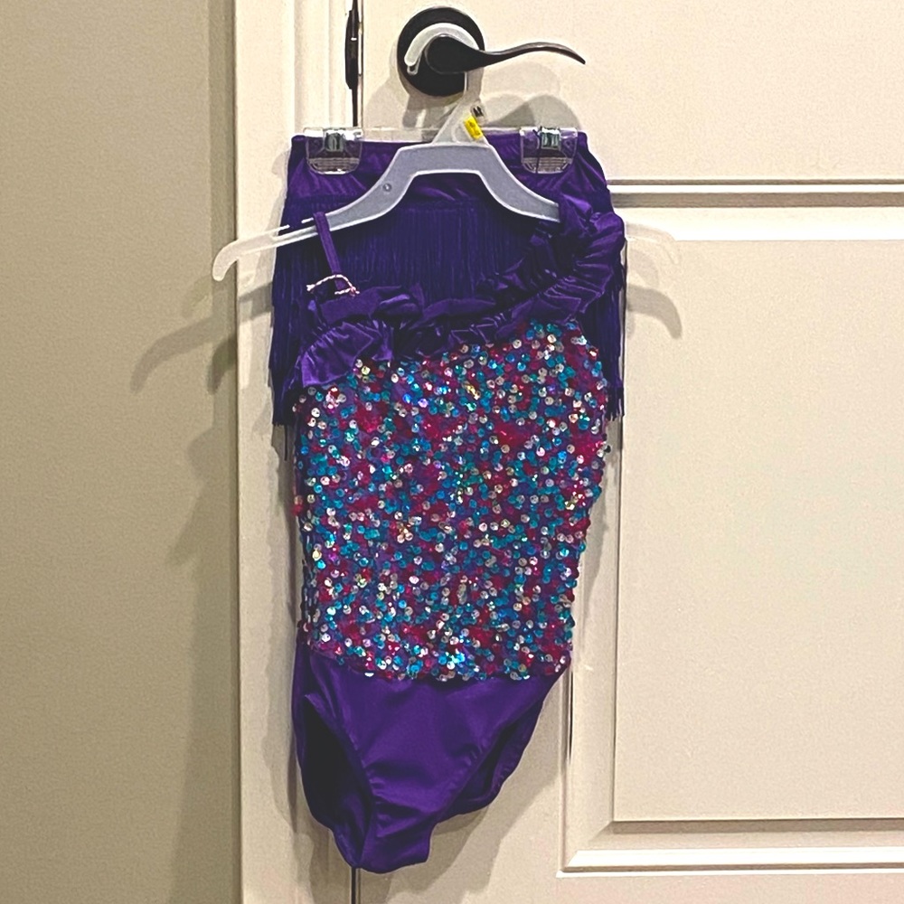 Purple fringe kids dance costume